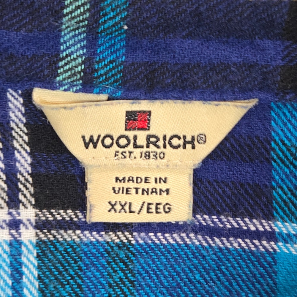 Woolrich Plaid Flannel Shirt Womens XXL Blue Navy Soft Lightweight Button Down‎ - Picture 8 of 11